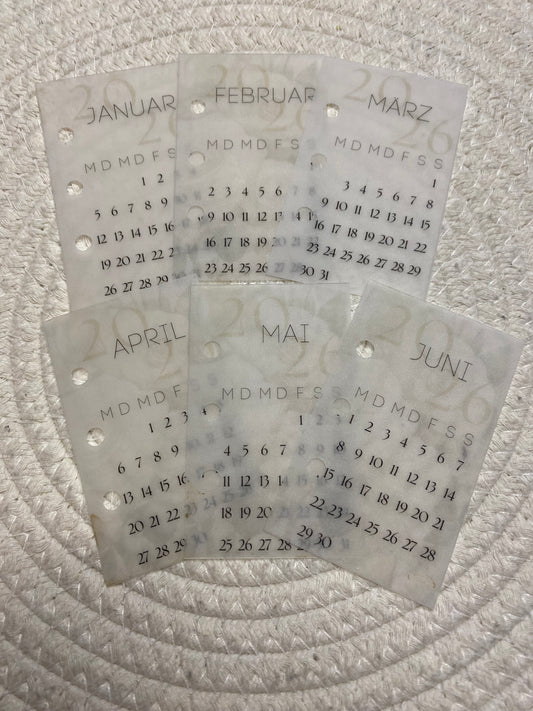 6 Mini Kalender Kärtchen zum einheften