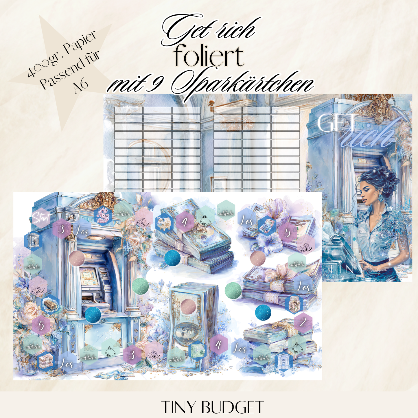Get Rich inkuisve 9 Mini Kärtchen (3 er Klappkarte)